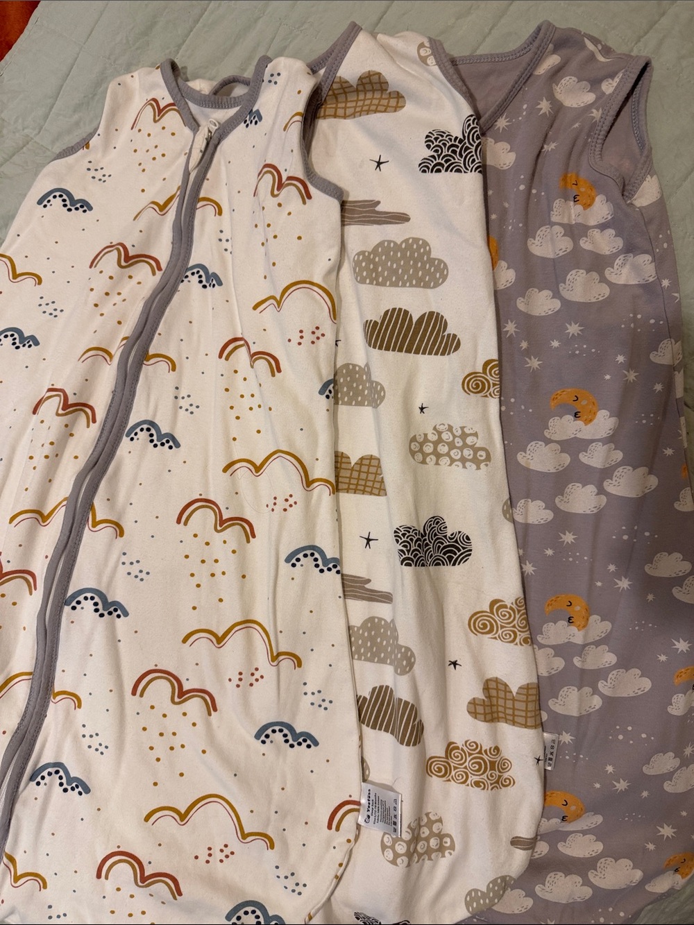 Baby Sleep Sacks - Cloud & Rainbow Printed Cotton (3-Pack)